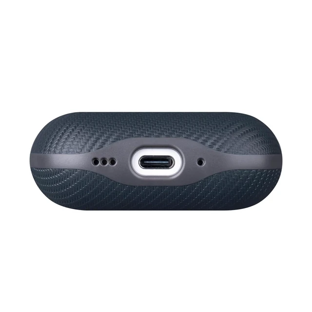 Alt view image 3 of 4 - Case for AirPods Pro 2 - Carbon Fiber Style PU Leather - Blue Slim Design Adds Minimal Bulk - Handmade Vegan Leather Hard Shell Cover - AirPods Pro 2nd Generation Case with Wrist Lanyard