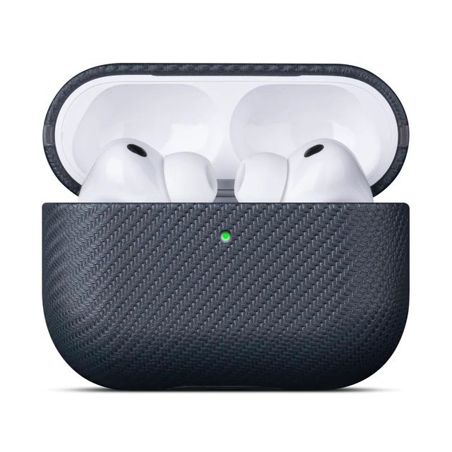 Alt view image 4 of 4 - Case for AirPods Pro 2 - Carbon Fiber Style PU Leather - Blue Slim Design Adds Minimal Bulk - Handmade Vegan Leather Hard Shell Cover - AirPods Pro 2nd Generation Case with Wrist Lanyard