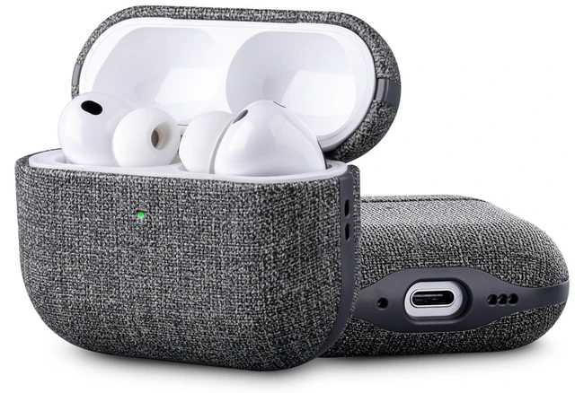 Main image of Edge Series - Hard Case for AirPods Pro 3rd Generation - Gray Artisan Hand-Wrapped Case - Premium Faux Leather - Canvas Finish - Microfiber-Lined Scratch Protection - Qi wireless charging
