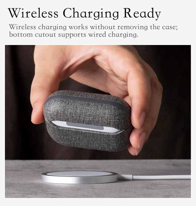 Alt view image 5 of 6 - Edge Series - Hard Case for AirPods Pro 3rd Generation - Gray Artisan Hand-Wrapped Case - Premium Faux Leather - Canvas Finish - Microfiber-Lined Scratch Protection - Qi wireless charging