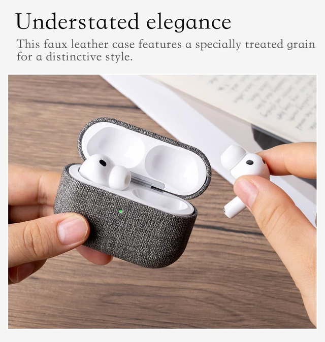 Alt view image 6 of 6 - Edge Series - Hard Case for AirPods Pro 3rd Generation - Gray Artisan Hand-Wrapped Case - Premium Faux Leather - Canvas Finish - Microfiber-Lined Scratch Protection - Qi wireless charging