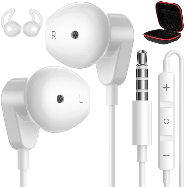 Main image of Wired Earbuds 3.5mm Headphones for Macbook Air/Chromebook/Laptop/PC White Corded Aux Earphones Plug-in Earbuds with Mic Volume Control,Wing-Cover for iPhone/Samsung/Android/School/Kid/Airplane/Travel