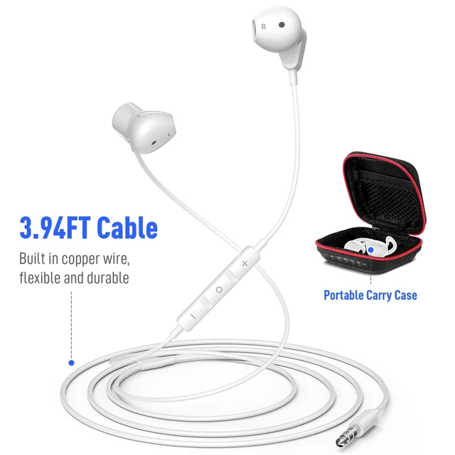 Alt view image 6 of 7 - Wired Earbuds 3.5mm Headphones for Macbook Air/Chromebook/Laptop/PC White Corded Aux Earphones Plug-in Earbuds with Mic Volume Control,Wing-Cover for iPhone/Samsung/Android/School/Kid/Airplane/Travel