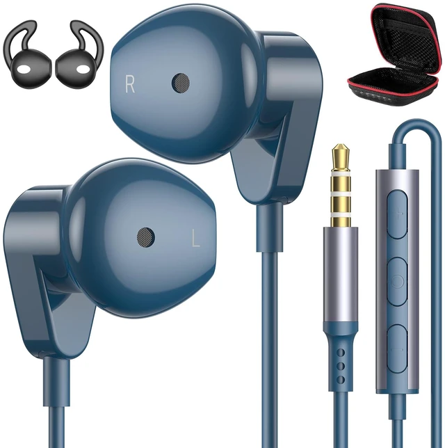 Main image of Wired Earbuds 3.5mm Headphones for Macbook Air/Chromebook/Laptop/PC Blue Corded Aux Earphones Plug-in Earbuds with Mic Volume Control,Wing-Cover for iPhone/Samsung/Android/School/Kid/Airplane/Travel