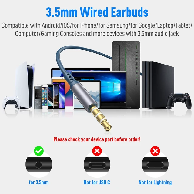 Alt view image 6 of 7 - Wired Earbuds 3.5mm Headphones for Macbook Air/Chromebook/Laptop/PC Blue Corded Aux Earphones Plug-in Earbuds with Mic Volume Control,Wing-Cover for iPhone/Samsung/Android/School/Kid/Airplane/Travel