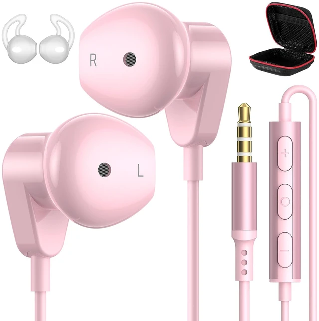 Main image of Wired Earbuds 3.5mm Headphones for Macbook Air/Chromebook/Laptop/PC Pink Corded Aux Earphones Plug-in Earbuds with Mic Volume Control,Wing-Cover for iPhone/Samsung/Android/School/Kid/Airplane/Travel