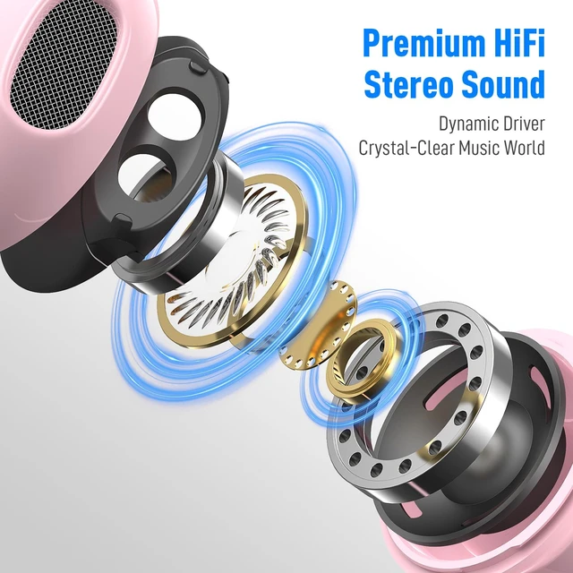 Alt view image 2 of 7 - Wired Earbuds 3.5mm Headphones for Macbook Air/Chromebook/Laptop/PC Pink Corded Aux Earphones Plug-in Earbuds with Mic Volume Control,Wing-Cover for iPhone/Samsung/Android/School/Kid/Airplane/Travel