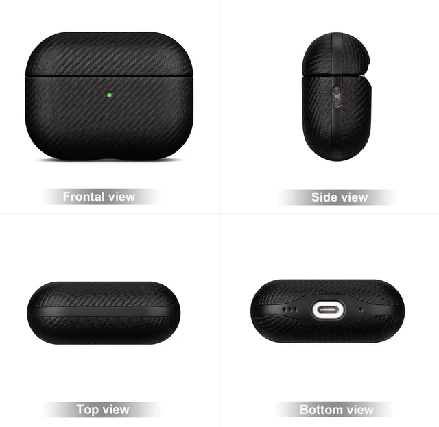 Alt view image 2 of 7 - Case for AirPods Pro 2 - Carbon Fiber Style PU Leather - Black Slim Design Adds Minimal Bulk - Handmade Vegan Leather Hard Shell Cover - AirPods Pro 2nd Generation Case with Wrist Lanyard