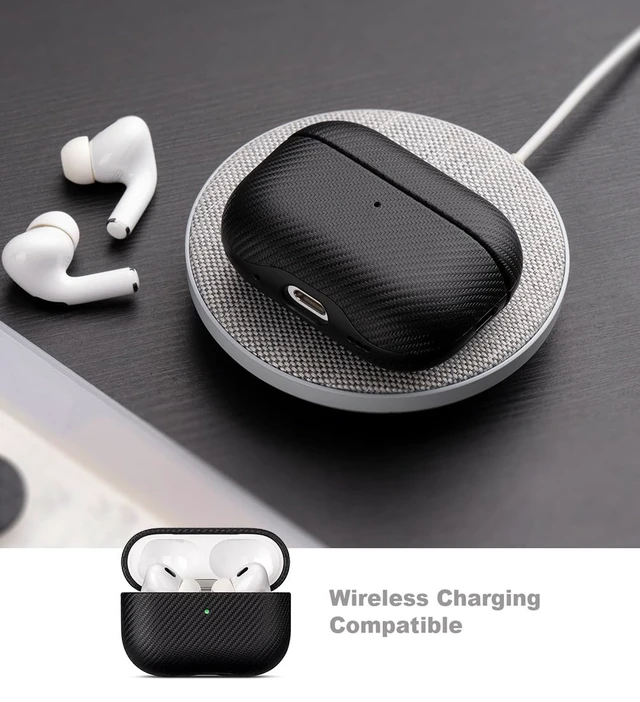 Alt view image 6 of 7 - Case for AirPods Pro 2 - Carbon Fiber Style PU Leather - Black Slim Design Adds Minimal Bulk - Handmade Vegan Leather Hard Shell Cover - AirPods Pro 2nd Generation Case with Wrist Lanyard
