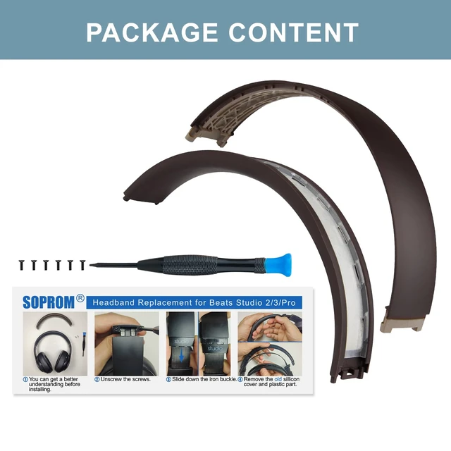 Alt view image 4 of 4 - Top & Bottom Headband Rubber Replacement Cover for Beats Studio Pro Noise Cancelling Headphones, Plastic Headstrap Pad Repair Parts-Deep Brown