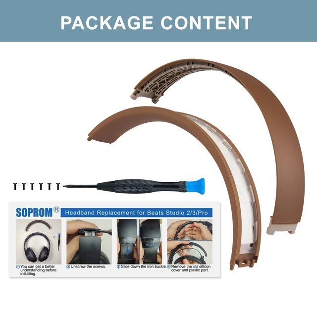 Alt view image 4 of 4 - Top & Bottom Headband Rubber Replacement Cover for Beats Studio Pro Noise Cancelling Headphones, Plastic Headstrap Pad Repair Parts-Dune