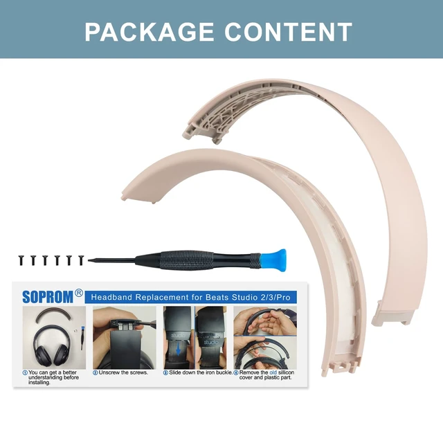Alt view image 4 of 4 - Top & Bottom Headband Rubber Replacement Cover for Beats Studio Pro Noise Cancelling Headphones, Plastic Headstrap Pad Repair Parts-Moon