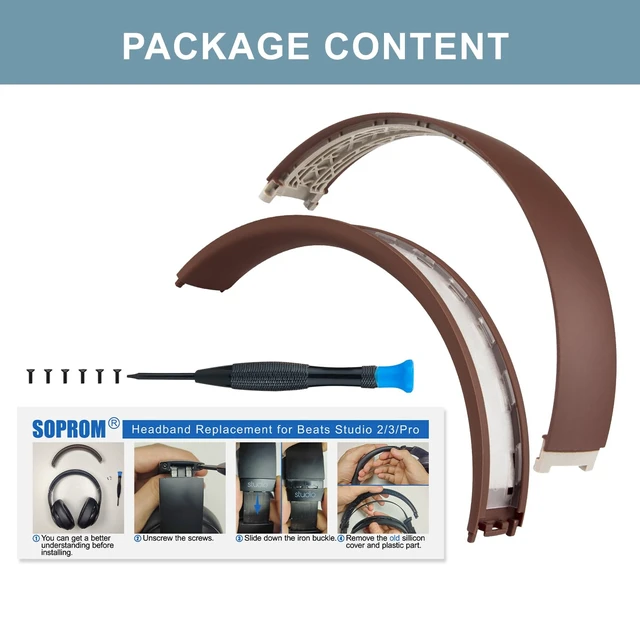 Alt view image 4 of 4 - Top & Bottom Headband Rubber Replacement Cover for Beats Studio Pro Noise Cancelling Headphones, Plastic Headstrap Pad Repair Parts-Earth