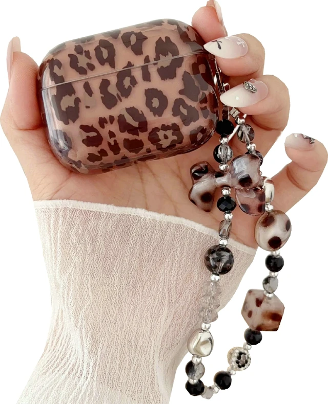 Main image of Compatible with AirPods Pro 2/ Pro Case, Soft TPU Gray Tortoise Shell Amber Leopard Pattern Women Girls Cover with Strap Charm Keychain for AirPods Pro 1/ Pro 2