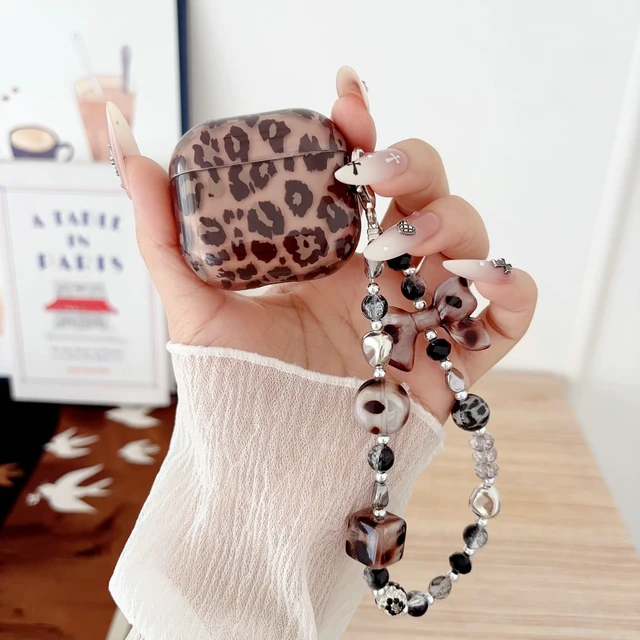 Alt view image 2 of 7 - Compatible with AirPods 3 Case, Soft TPU Gray Tortoise Shell Amber Leopard Pattern Women Girls Cover with Strap Charm Keychain for AirPods 3
