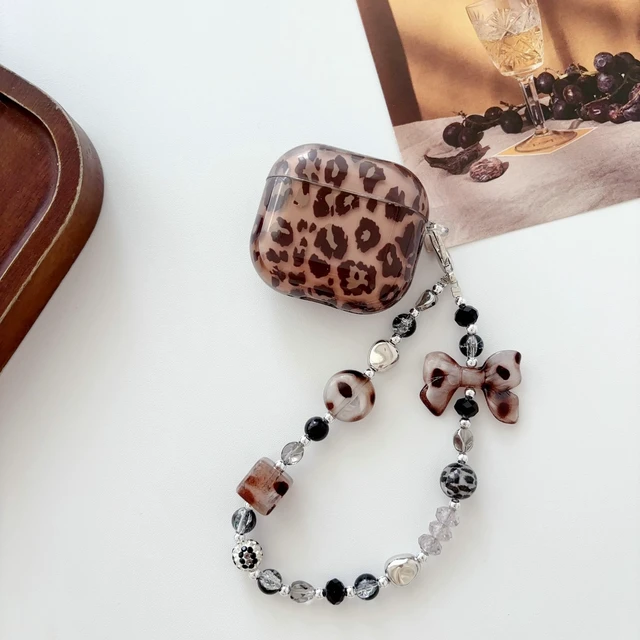 Alt view image 3 of 7 - Compatible with AirPods 3 Case, Soft TPU Gray Tortoise Shell Amber Leopard Pattern Women Girls Cover with Strap Charm Keychain for AirPods 3