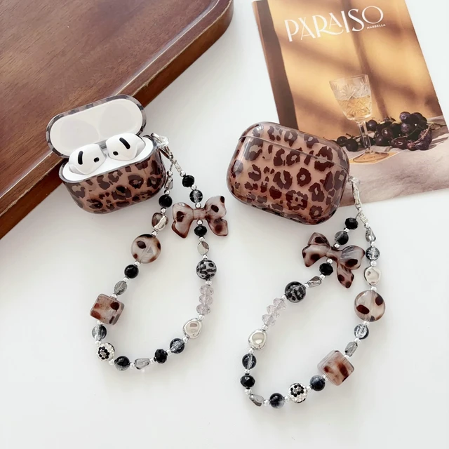 Alt view image 6 of 7 - Compatible with AirPods 3 Case, Soft TPU Gray Tortoise Shell Amber Leopard Pattern Women Girls Cover with Strap Charm Keychain for AirPods 3