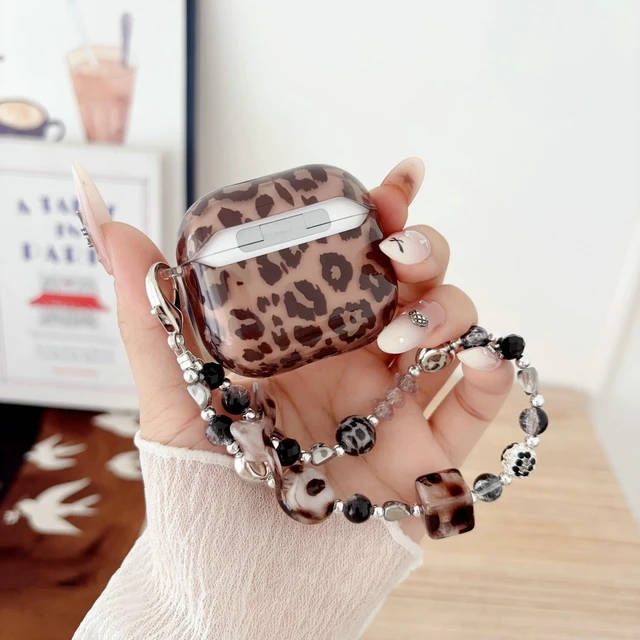 Alt view image 7 of 7 - Compatible with AirPods 3 Case, Soft TPU Gray Tortoise Shell Amber Leopard Pattern Women Girls Cover with Strap Charm Keychain for AirPods 3