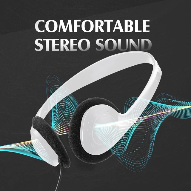 Alt view image 2 of 7 - 20 Pack Headphones Bulk Libraries Wired on Ear Headphones, White Foam Cushioned Lightweight, 3.5mm Jack for Libraries Labs, for Boys Girls Adults