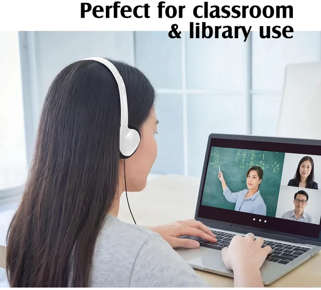 Alt view image 7 of 7 - 20 Pack Headphones Bulk Libraries Wired on Ear Headphones, White Foam Cushioned Lightweight, 3.5mm Jack for Libraries Labs, for Boys Girls Adults