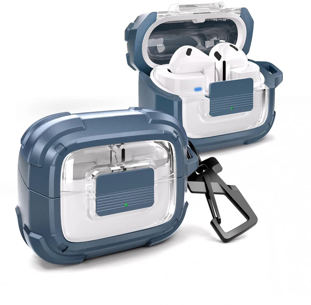 Main image of Rugged Bumper Case for Samsung Galaxy Buds3 FE (2025) / Buds3 Pro and Buds3 (2024) Cases with Secure Lock, Shockproof Clear Protective Cover with Carabiner & Keyring Blue