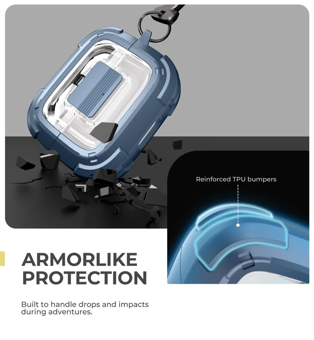 Alt view image 4 of 7 - Rugged Bumper Case for Samsung Galaxy Buds3 FE (2025) / Buds3 Pro and Buds3 (2024) Cases with Secure Lock, Shockproof Clear Protective Cover with Carabiner & Keyring Blue