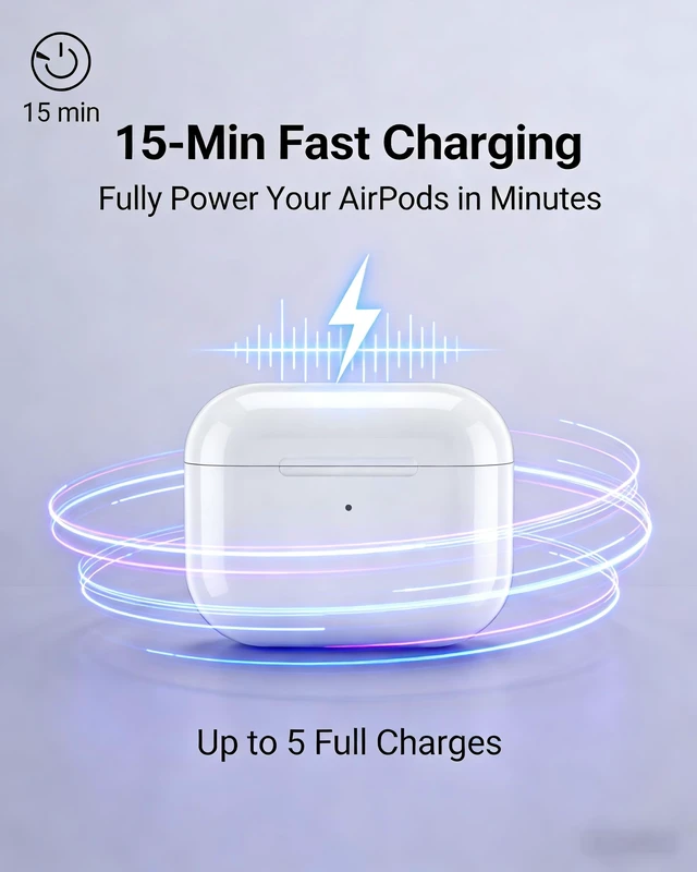 Alt view image 3 of 7 - Wireless Charging Case Replacement Compatible with AirPods 4rd Generation, 600mAh Wireless Charging Case with Sync Button, 20-Min Fast Charging, USB-C & Wireless Charger