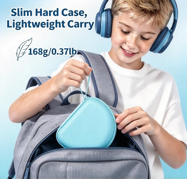 Alt view image 3 of 7 - Case for iClever BTH12/HS19/BTH26 Kids Headphones, Green Protective Carrying Bag Hard Shell Shockproof, Portable Headphone Storage with Mesh Bag Lightweight Boys &Girls