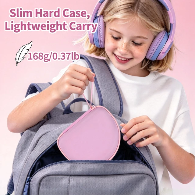 Alt view image 3 of 7 - Kids Headphones Case for iClever BTH12/HS19/BTH26 Folding Headphones, Pink Protective Carrying Bag Hard Shell Shockproof, Portable Headphone Storage with Mesh Bag Lightweight Boys &Girls