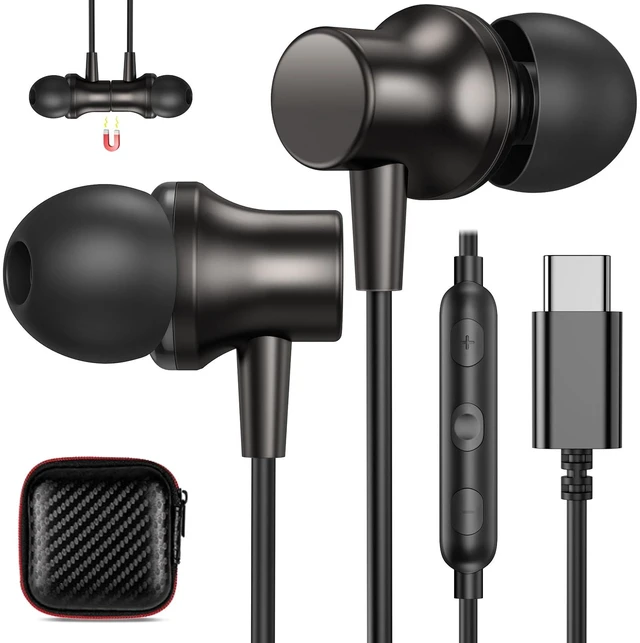 Main image of USB C Headphones Wired Earbuds for iPhone 18 Pro Max 17 16, Gunmetal Magnetic Bass Noise Isolation Type C In-Ear Earphone+Mic for iPad 10 Air Pixel 9 8/Samsung S26 Ultra S25 S24 S23 for OnePlus