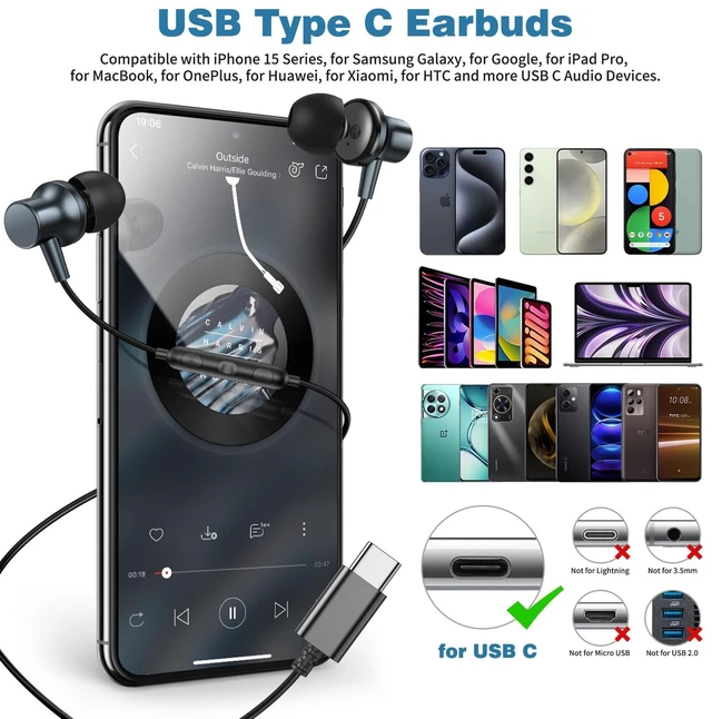 Alt view image 2 of 7 - USB C Headphones Wired Earbuds for iPhone 18 Pro Max 17 16, NavyBlue Magnetic Bass Noise Isolation Type C In-Ear Earphone+Mic for iPad 10 Air Pixel 9 8/Samsung S26 Ultra S25 S24 S23 for OnePlus
