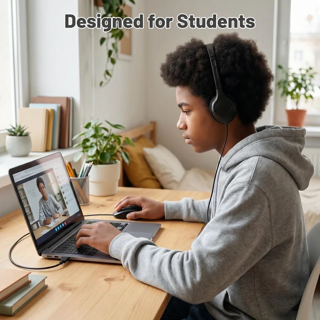 Alt view image 3 of 7 - USB-C Headphones Bulk 20 Pack for Classroom and Smartphones For Children & Teens, Type-C Compatible, School Use, 30 Units, Black