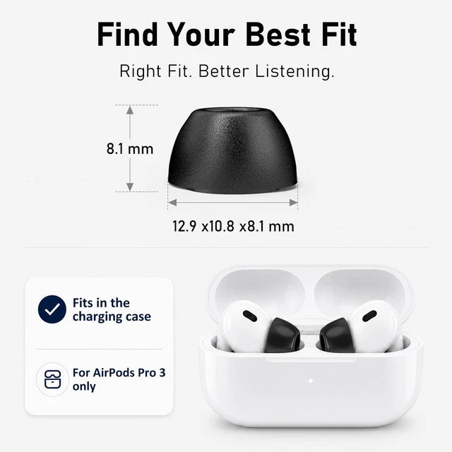 Alt view image 7 of 7 - 6 Pairs Memory Foam Replacement Ear Tips for AirPods Pro 3 Soft Comfort, Clearer Listening, Secure Fit, Charging Friendly, SealCore Tech Eartips for Aipods Pro 3rd Gen (Small, Black)