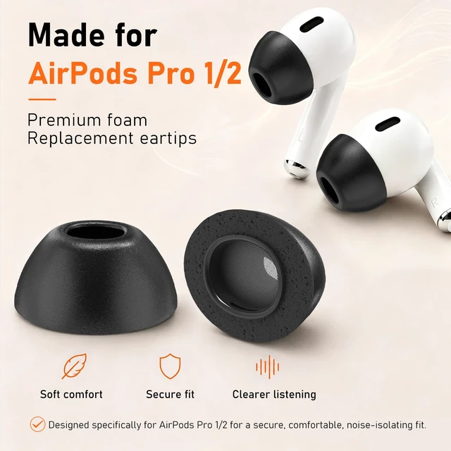 Alt view image 2 of 7 - 6 Pairs Memory Foam Replacement Ear Tips for AirPods Pro 2 & 1 Soft Comfort, Clearer Listening, Secure Fit, Charging Friendly, SealCore Tech Eartips for Aipod Pro 2nd & 1st (S/M/L, Black)