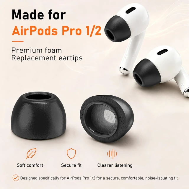 Alt view image 2 of 7 - 6 Pairs Memory Foam Replacement Ear Tips for AirPods Pro 2 & 1 Soft Comfort, Clearer Listening, Secure Fit, Charging Friendly, SealCore Tech Eartips for Aipod Pro 2nd & 1st (Small, Black)
