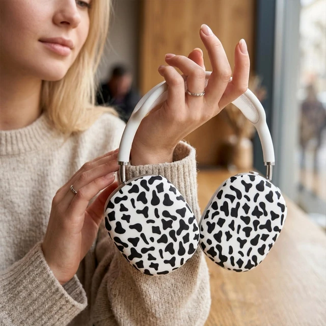 Alt view image 7 of 7 - Case Cover for Apple AirPods Max/Max 2 (Cow Print) Silicone Cool Soft Clear Case, Cow Print Earcup Cover for Women Accessories Anti-Scratch,Precise Cutout