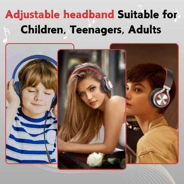 Alt view image 2 of 7 - USB Type C Wired Headphones, Over-Ear Headphones for school with Microphone Volume Control, Hi-Fi Stereo Sound, Wired Foldable USB C Headphones for Adults/Teens/Toddlers/Tablets/Travel(Red)