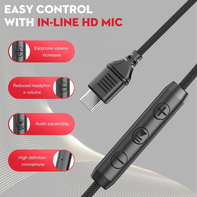 Alt view image 3 of 7 - USB Type C Wired Headphones, Over-Ear Headphones for school with Microphone Volume Control, Hi-Fi Stereo Sound, Wired Foldable USB C Headphones for Adults/Teens/Toddlers/Tablets/Travel(Red)