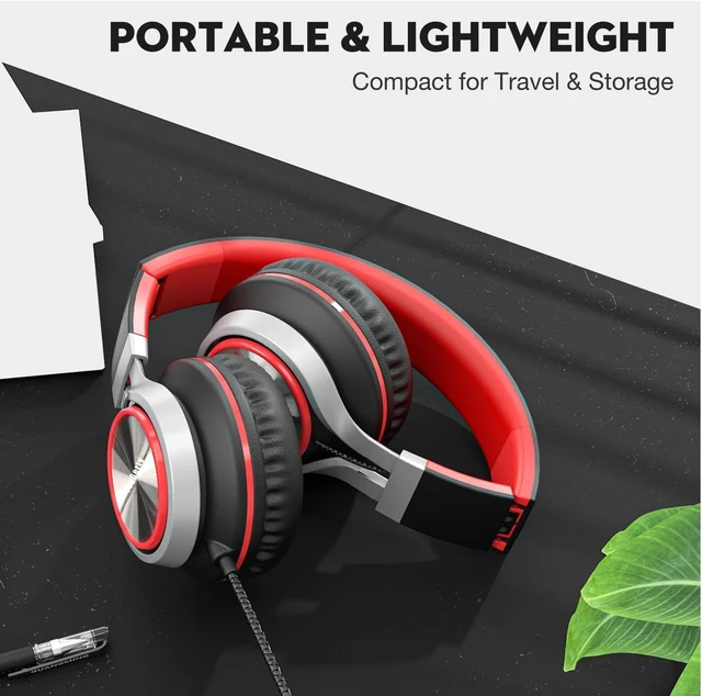 Alt view image 5 of 7 - USB Type C Wired Headphones, Over-Ear Headphones for school with Microphone Volume Control, Hi-Fi Stereo Sound, Wired Foldable USB C Headphones for Adults/Teens/Toddlers/Tablets/Travel(Red)