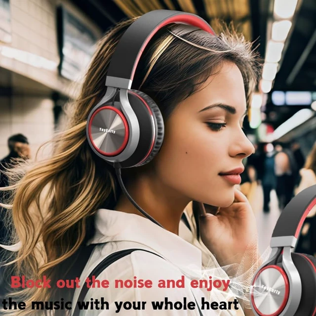 Alt view image 6 of 7 - USB Type C Wired Headphones, Over-Ear Headphones for school with Microphone Volume Control, Hi-Fi Stereo Sound, Wired Foldable USB C Headphones for Adults/Teens/Toddlers/Tablets/Travel(Red)