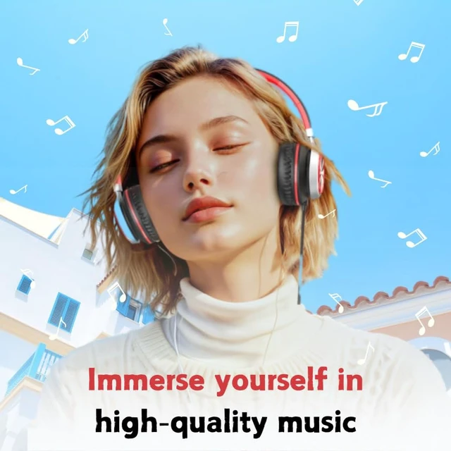 Alt view image 7 of 7 - USB Type C Wired Headphones, Over-Ear Headphones for school with Microphone Volume Control, Hi-Fi Stereo Sound, Wired Foldable USB C Headphones for Adults/Teens/Toddlers/Tablets/Travel(Red)