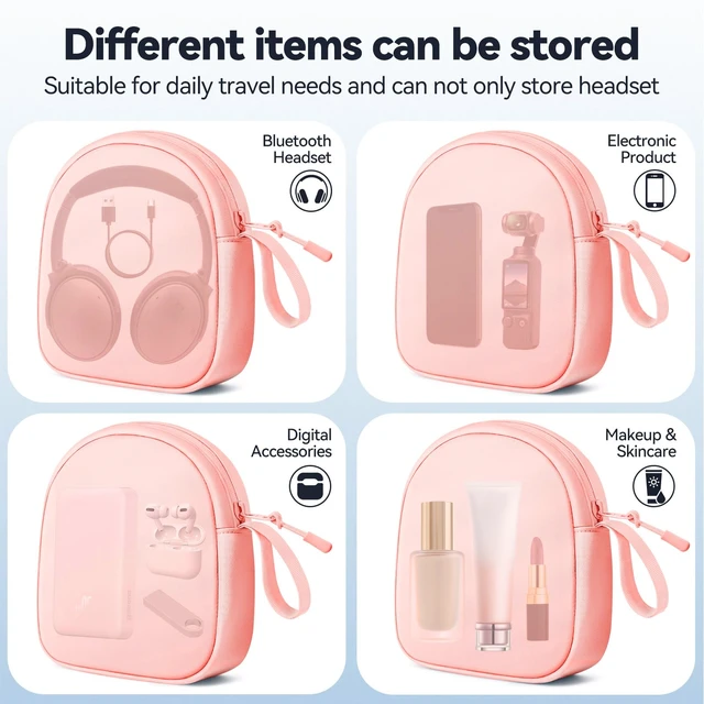 Alt view image 6 of 7 - Soft Headphone Case Headset Carrying Storage Bag Pouch, Pink Compatible with JBL Tune & Live/Sony WH-CH520 510 720/ Sony MDR-ZX/Bose QuietComfort/JLab/BERIBES/TOZO/KVIDIO/SoundCore