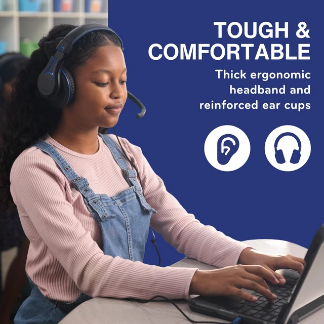 Alt view image 3 of 7 - TWT Audio Ergo TW210 Premium Over-Ear Headset - 3.5mm Jack 2nd Gen Built in Noise Reducing Microphone, For Classrooms, School, Students, & Teachers, Universal Device Compatibility