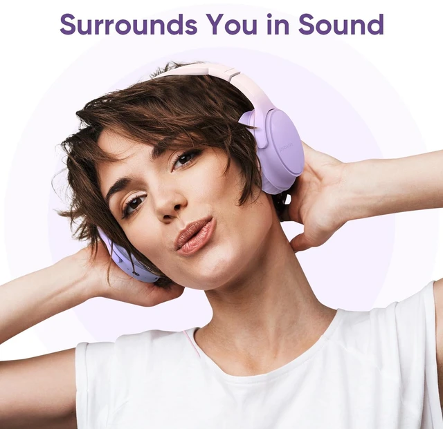 Alt view image 2 of 6 - Wireless Headphones, Bluetooth Over Ear Headsets with Microphone, Hi-Fi Audio, 60H Playtime, Touch Control, Foldable Lightweight, On-Ear Headphones for Girls Women, Travel, Work