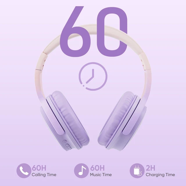 Alt view image 5 of 6 - Wireless Headphones, Bluetooth Over Ear Headsets with Microphone, Hi-Fi Audio, 60H Playtime, Touch Control, Foldable Lightweight, On-Ear Headphones for Girls Women, Travel, Work