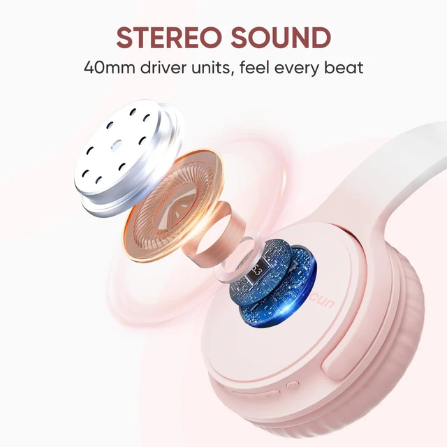 Alt view image 3 of 6 - Wireless Headphones, Bluetooth Over Ear Headsets with Microphone, Hi-Fi Audio, 60H Playtime, Touch Control, Foldable Lightweight, On-Ear Headphones for Girls Women, Travel, Work