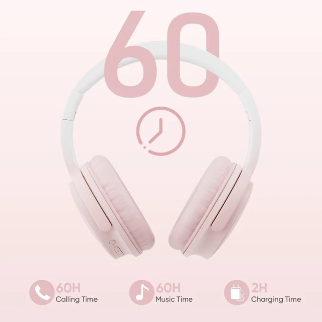 Alt view image 5 of 6 - Wireless Headphones, Bluetooth Over Ear Headsets with Microphone, Hi-Fi Audio, 60H Playtime, Touch Control, Foldable Lightweight, On-Ear Headphones for Girls Women, Travel, Work