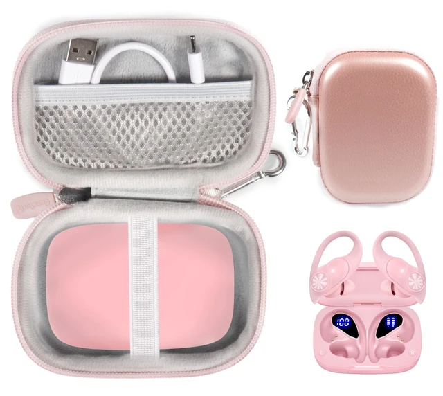 Main image of Case for PocBuds Headphones 80hrs Playtime Wireless Charging Case Digital Display Sports Ear Buds (Pink)