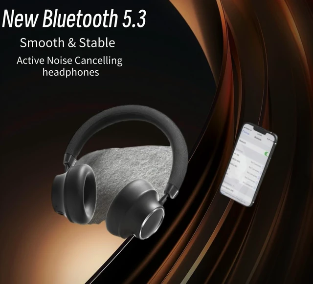 Alt view image 5 of 7 - Active Noise Cancelling Headphones, Bluetooth 5.3 Over Ear Wireless Headphones with 40mm HiFi Drivers, CVC8.0 Mic, 50H Playtime, Protein Leather Comfort Earpads for Travel, Office (Black 2)