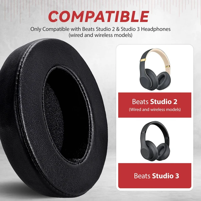 Alt view image 4 of 6 - Studio 3 Replacement Ear Pads for Beats Studio 3 & 2 Headphones, Cushions Earpads with Genuine Lambskin Leather, Softer Memory Foam, Stronger Adhesive (Lambskin-Black)